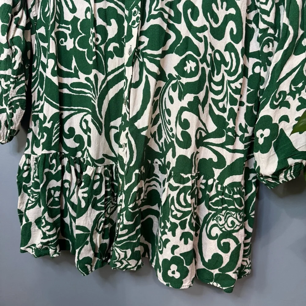Zara Basic Printed Tunic Mini Dress in Green/Ecru. EUC. Small - Picture 5 of 11